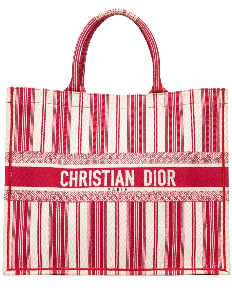 Dior Shopper 2018 Large Striped Book Tote rot Rot