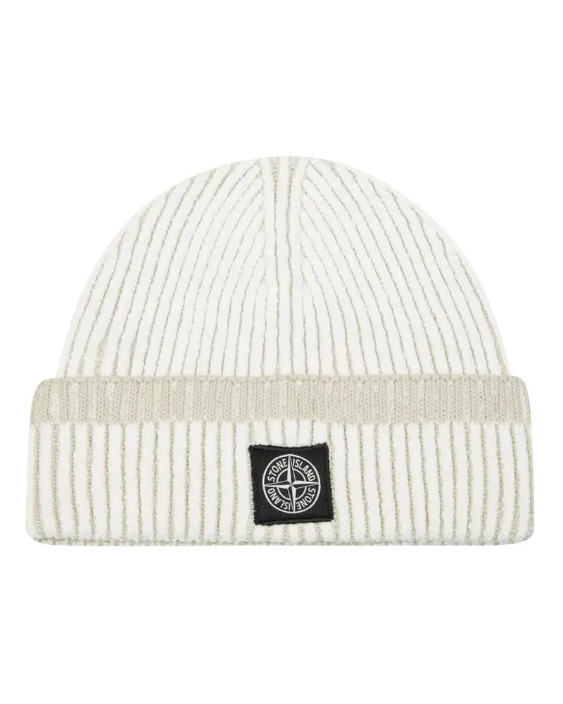 Stone Island Caps & Mützen Ribbed Knitted Beanie With Folded Cuff weiß Weiß