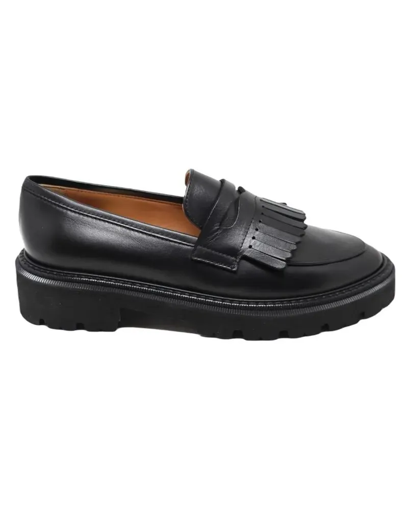 Via Roma 15 Fringe Detail Leather Moccasin With Cushioned Inte schwarz Schwarz