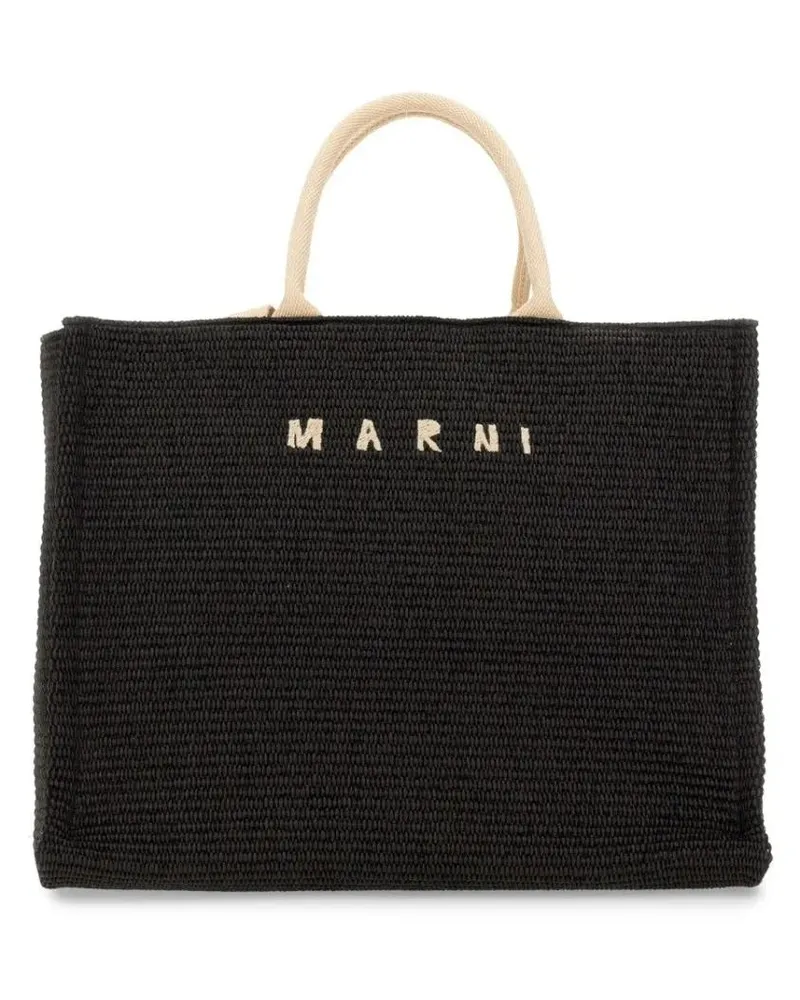 Marni Shopper & Totes Large Raffia Effect Fabric Tote Bag schwarz Schwarz