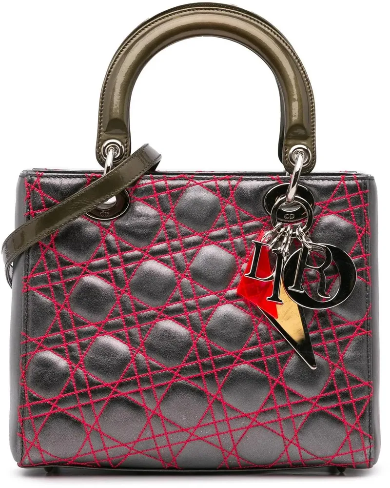Dior Hobo Bags 2011 Anselm Reyle Medium Metallic Lambskin Cannage grau Grau