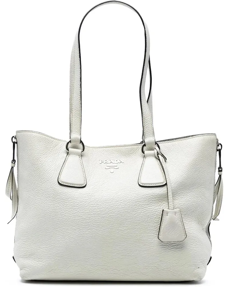 Prada Shopper Vitello Daino Side Zip Tote weiß Weiß