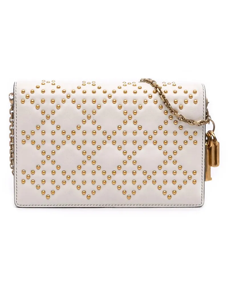 Dior Hobo Bags Studded Calfskin Cannage Lady Dior Wallet on Chain weiß Weiß