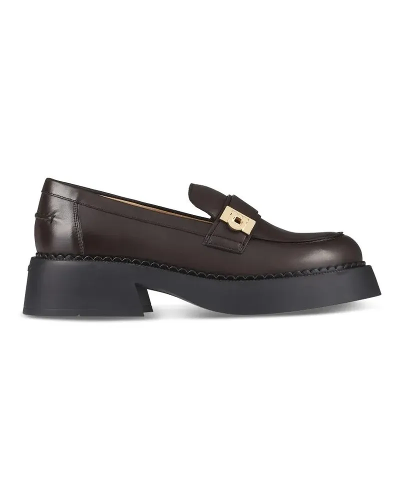 Ferragamo Rounded Toe Flat Shoes With Decorative Buckle And schwarz Schwarz