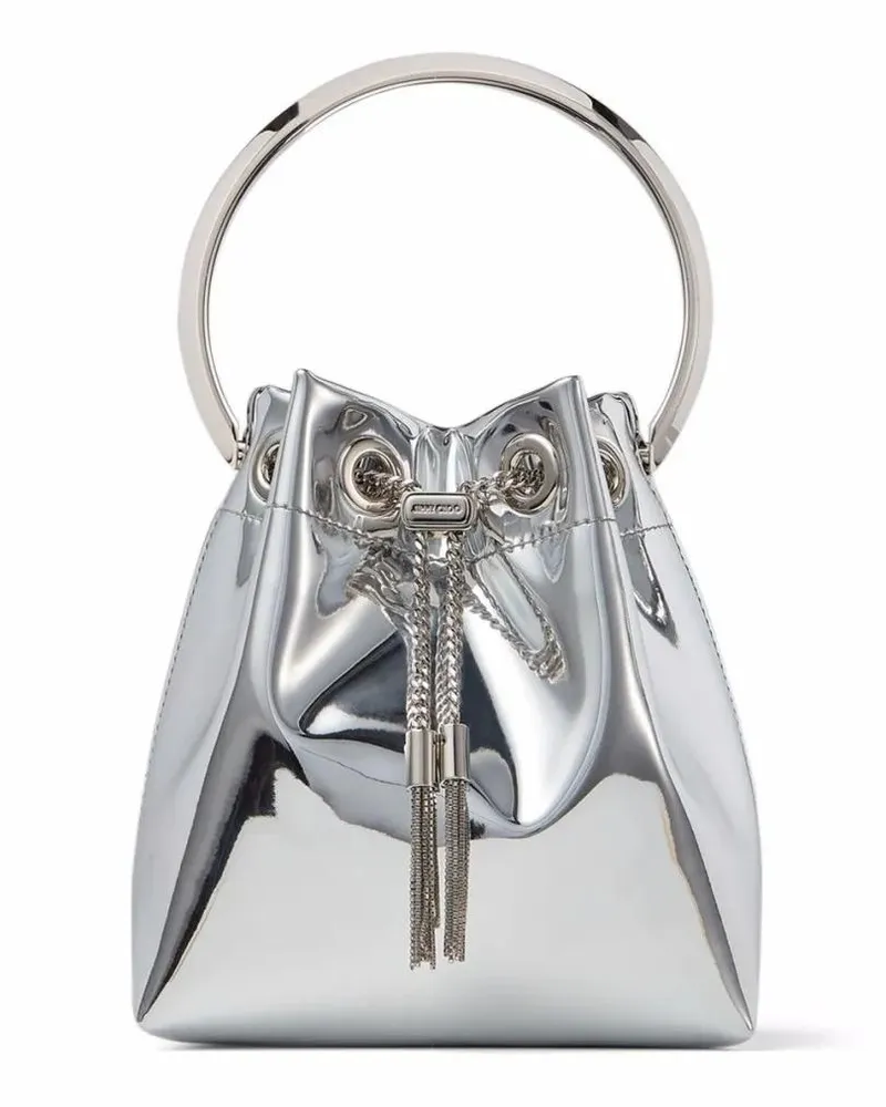 Jimmy Choo Beuteltaschen Silver Drawstring Bag With Circular Handle silberfarben 