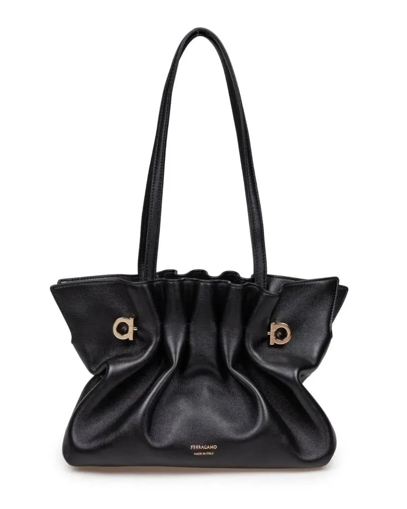 Ferragamo Hobo Bags Soft Nappa Shoulder Bag With Ruffled Silhouette schwarz Schwarz