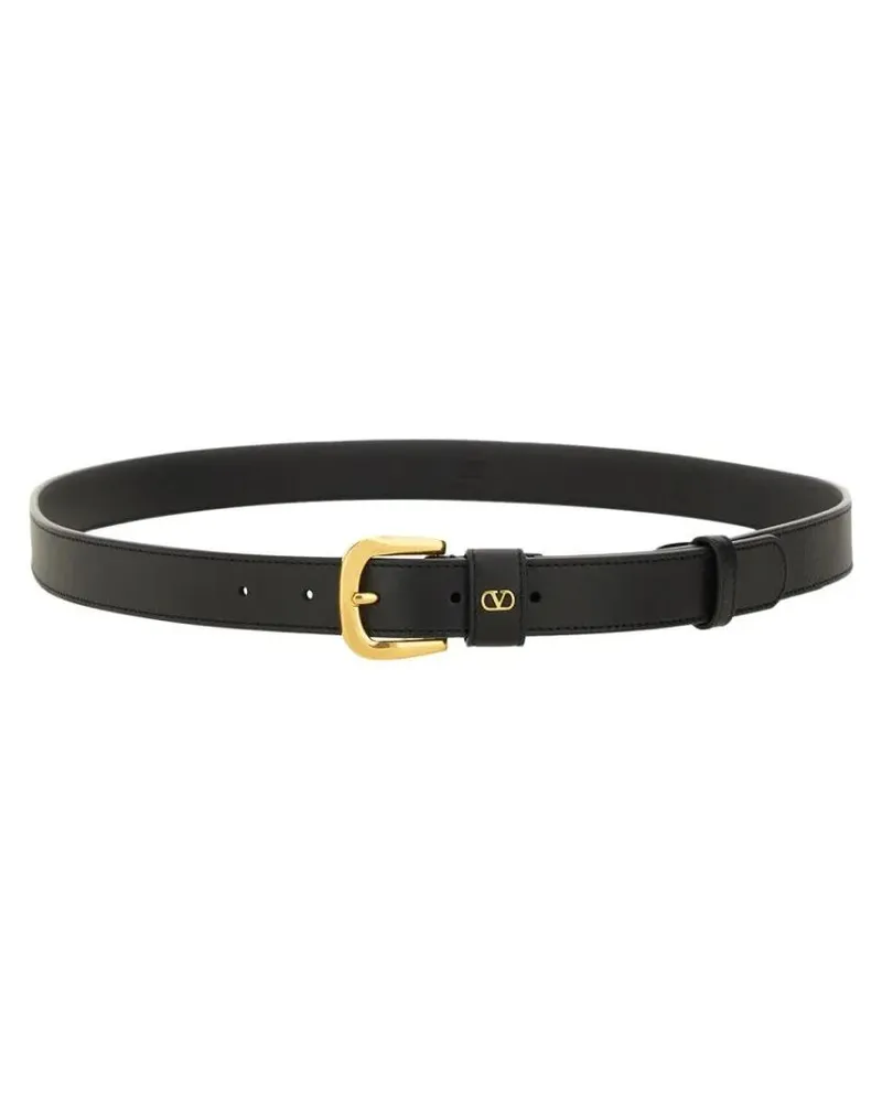 Valentino Garavani Gürtel Glossy Calfskin "Vlogo Signature" Belt schwarz Schwarz