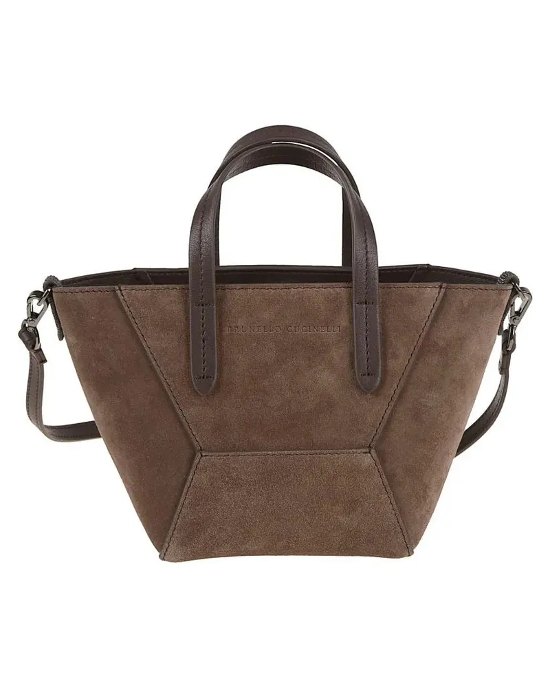 Brunello Cucinelli Hobo Bags Structured Soft Leather Shoulder Bag braun Braun
