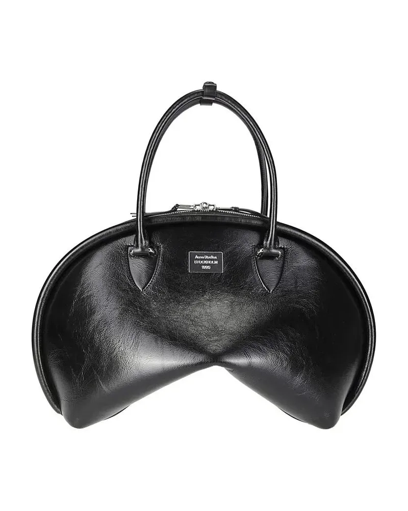 Acne Studios Crossbody Bags Curved Black Leather Handbag With Metal Plaque schwarz Schwarz