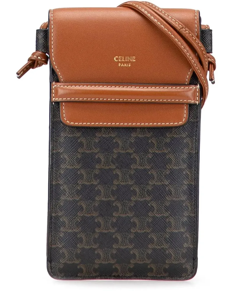 Celine Hobo Bags Triomphe Coated Canvas Phone Pouch Flap Crossbody braun Braun
