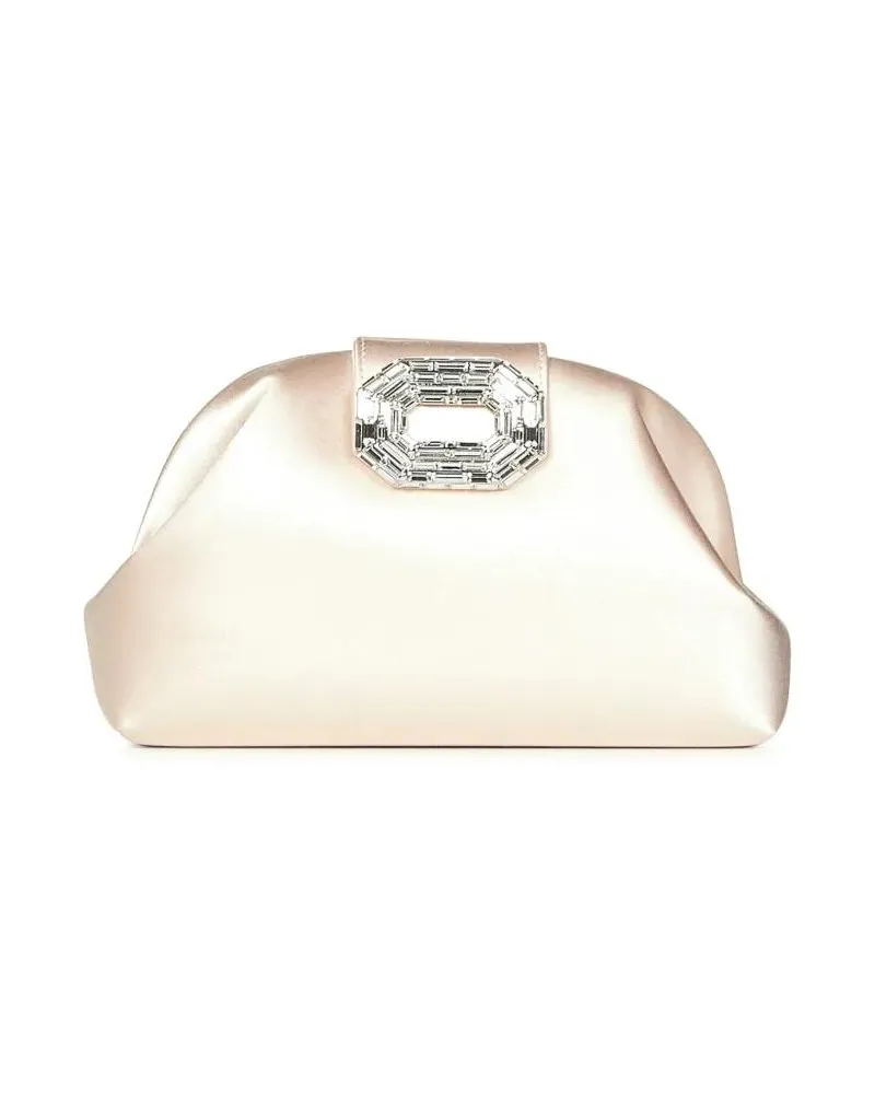 Amina Muaddi Clutches Champagne Satin Clutch With Rectangular Mirrored A beige Beige