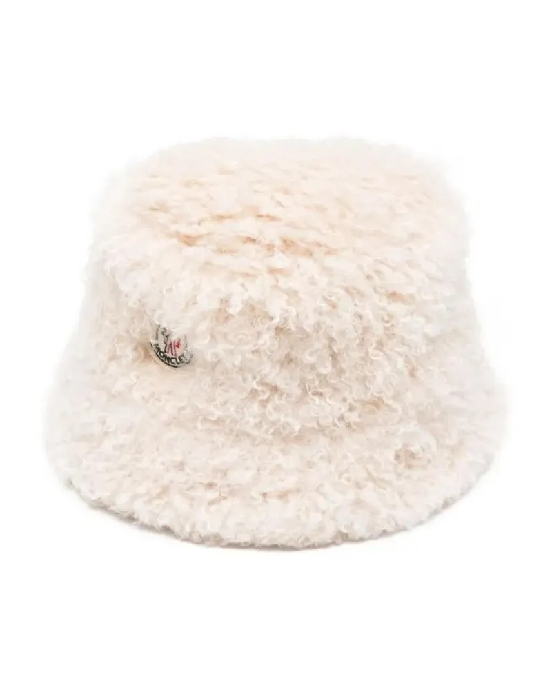 Moncler Caps & Mützen Curly Texture Cream Bucket Hat With Logo Patch beige Beige