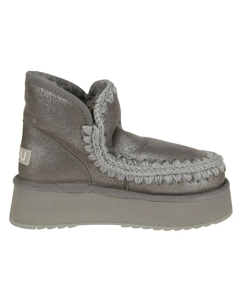 Mou Stiefel Metallic Textured Ankle Boots With Plush Lining grau Grau