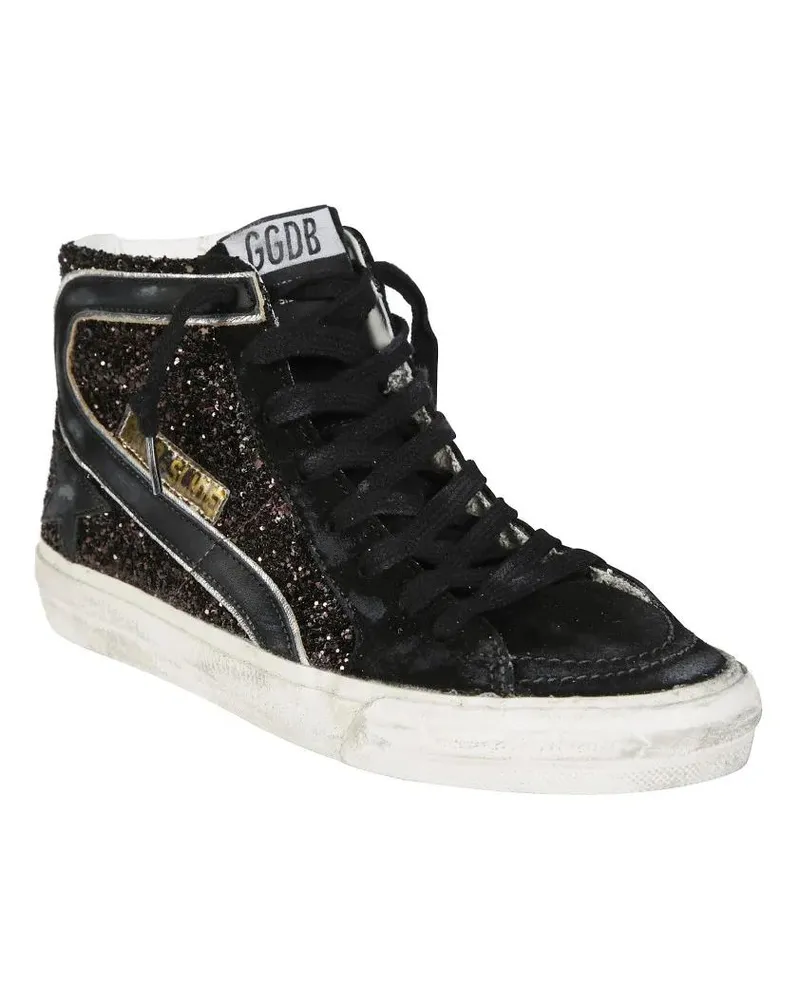 Golden Goose Low-Top Sneaker Slide Glitter Upper Suede Sneakers schwarz Schwarz