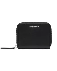 Dsquared2 Portemonnaies Black Leather Logo-Stamp Zip-Around Wallet Schwarz