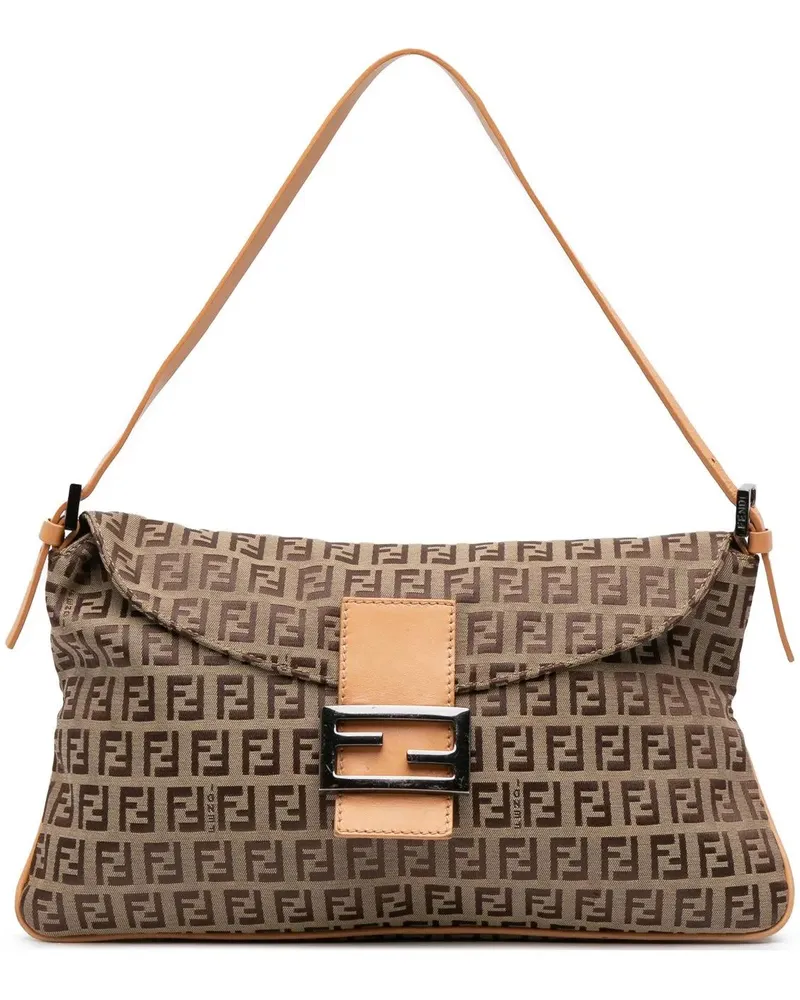 Fendi Hobo Bags Zucchino Canvas Double Flap Shoulder Bag braun Braun