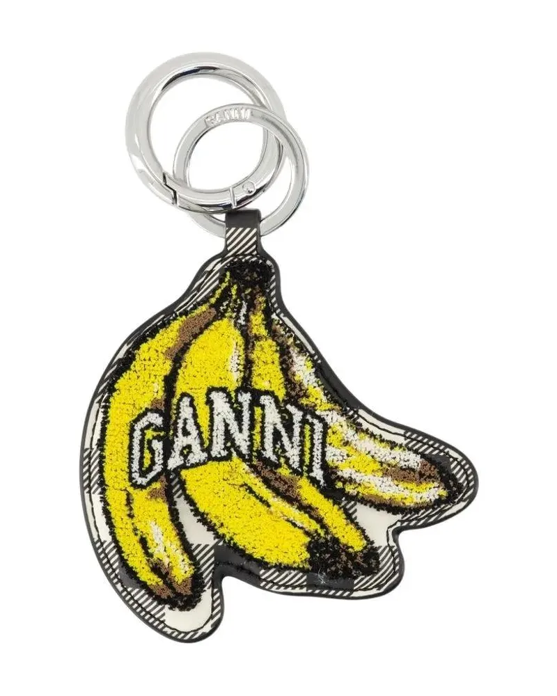 Ganni Schlüssel- & Taschenanhänger Keyring Banana - Leather - Black yellow Gelb