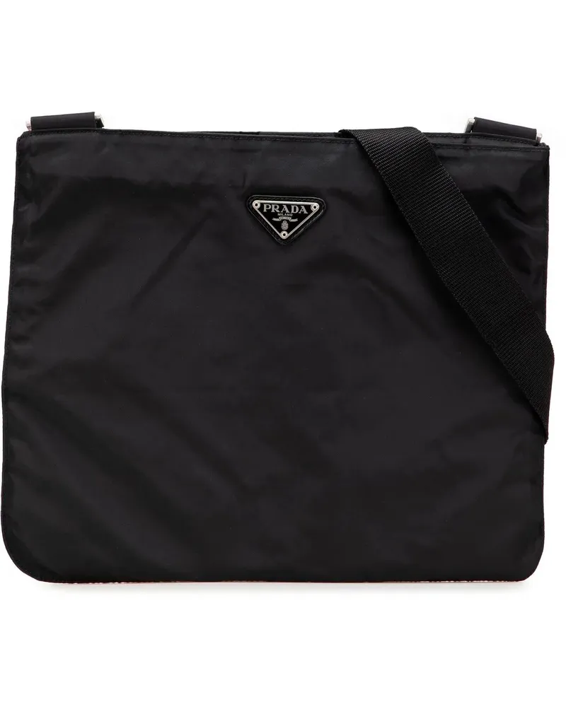 Prada Hobo Bags Tessuto Zip Top Crossbody schwarz Schwarz