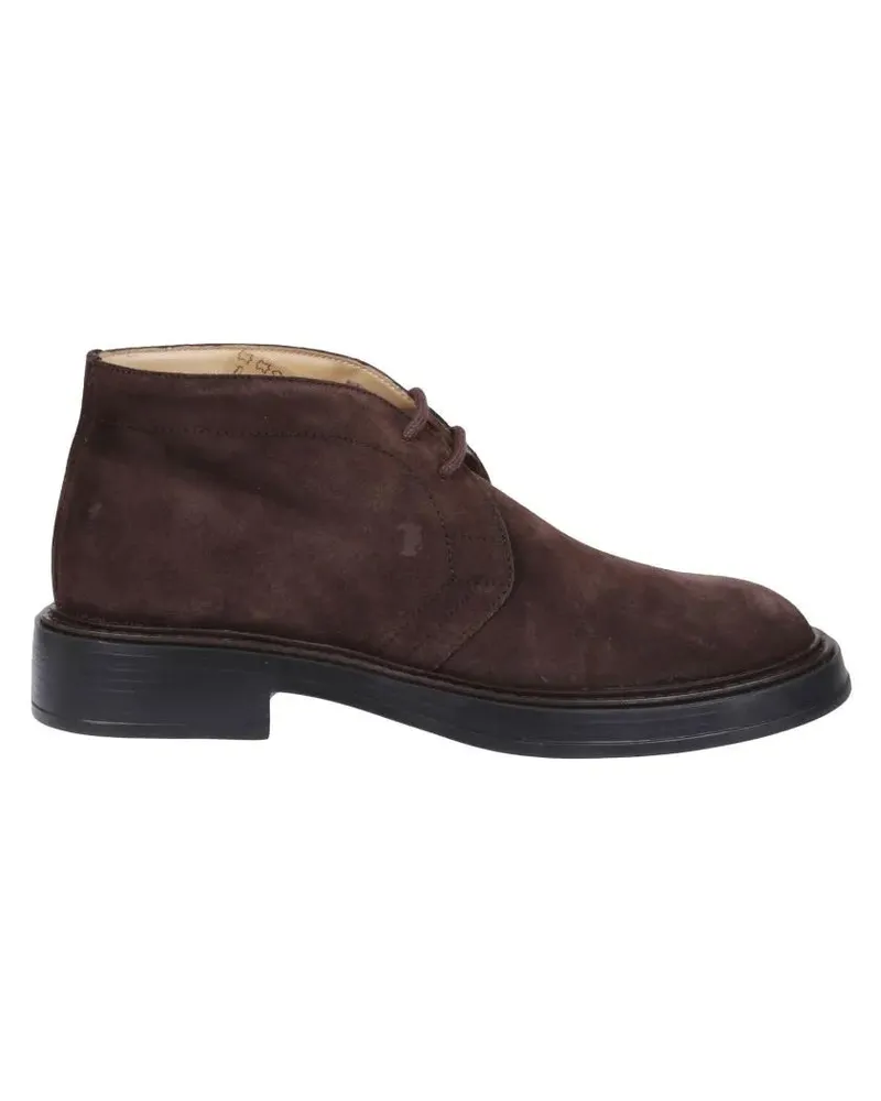 TOD'S Stiefel Dark Brown Suede Polacchino Shoes With Embossed Mo braun Braun