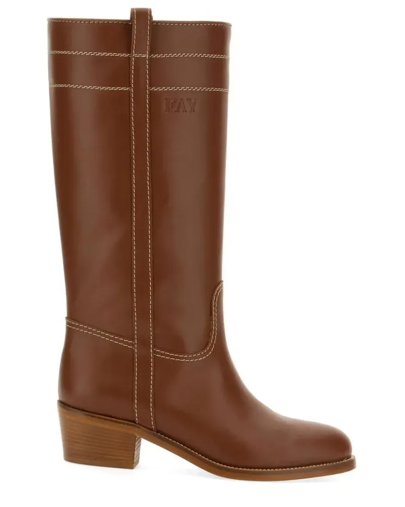 Fay Stiefel Knee-High Brown Calf Leather Boots braun Braun