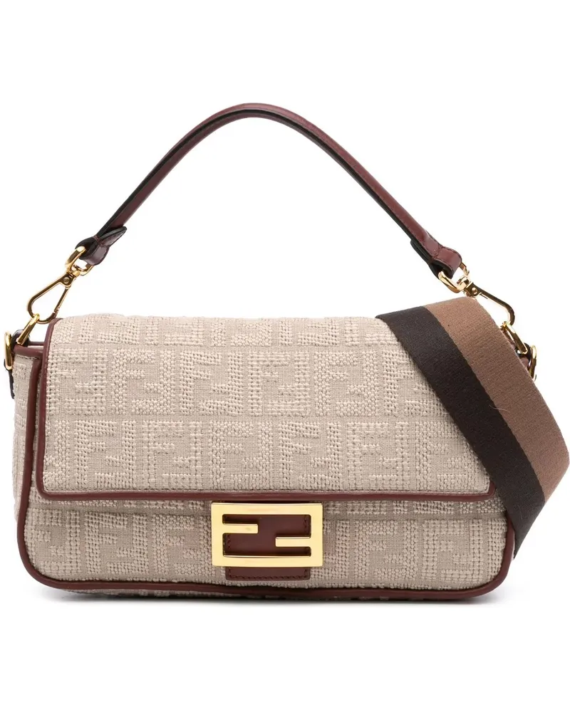 Fendi Hobo Bags Zucca Embroidered Canvas Baguette Satchel braun Braun