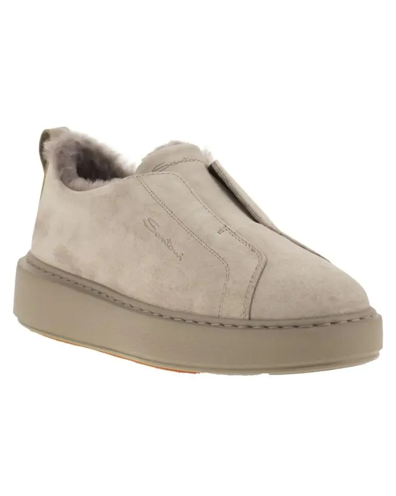 Santoni Low-Top Sneaker Slip-On Suede Sneakers With Fur braun Braun