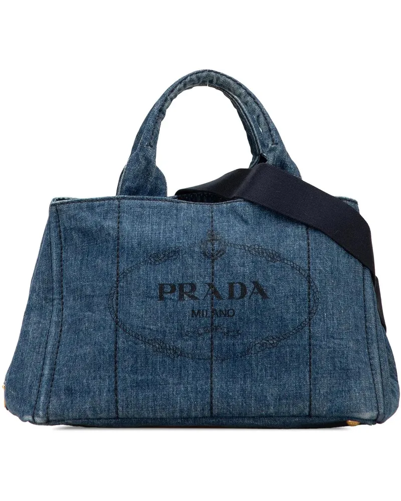 Prada Hobo Bags Denim Canapa Logo Satchel blau Blau