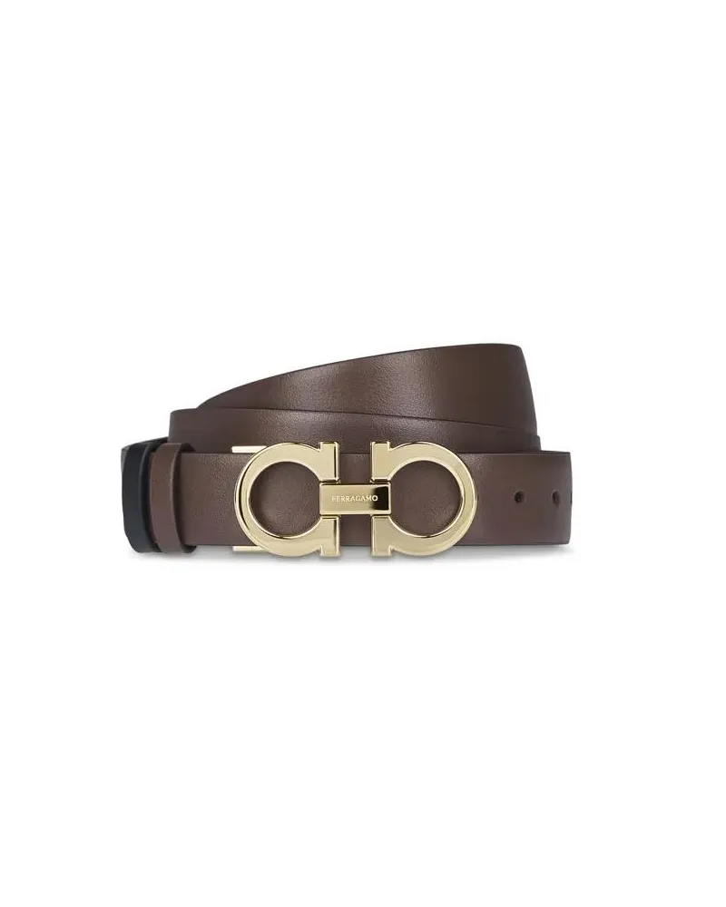 Ferragamo Gürtel Dual-Tone Leather Belt With Gold Buckle braun Braun