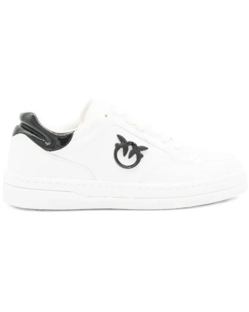 Pinko Low-Top Sneaker White Leather Sneakers With Black Emblem weiß Weiß