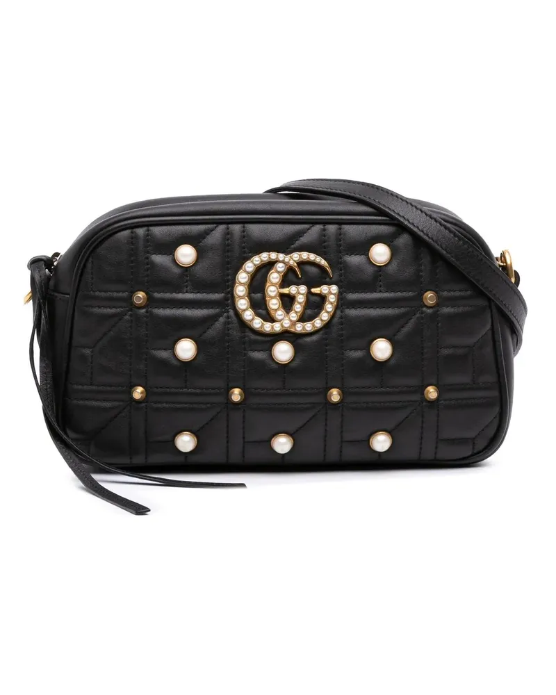 Gucci Hobo Bags Small GG Marmont Matelasse Leather Pearl Studded C schwarz Schwarz