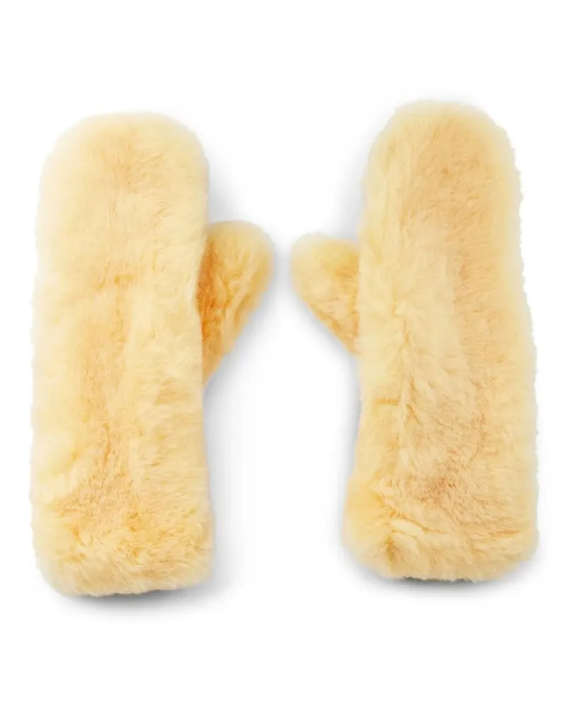 Bottega Veneta Handschuhe Teddy Shearling And Leather Logo Gloves beige Beige