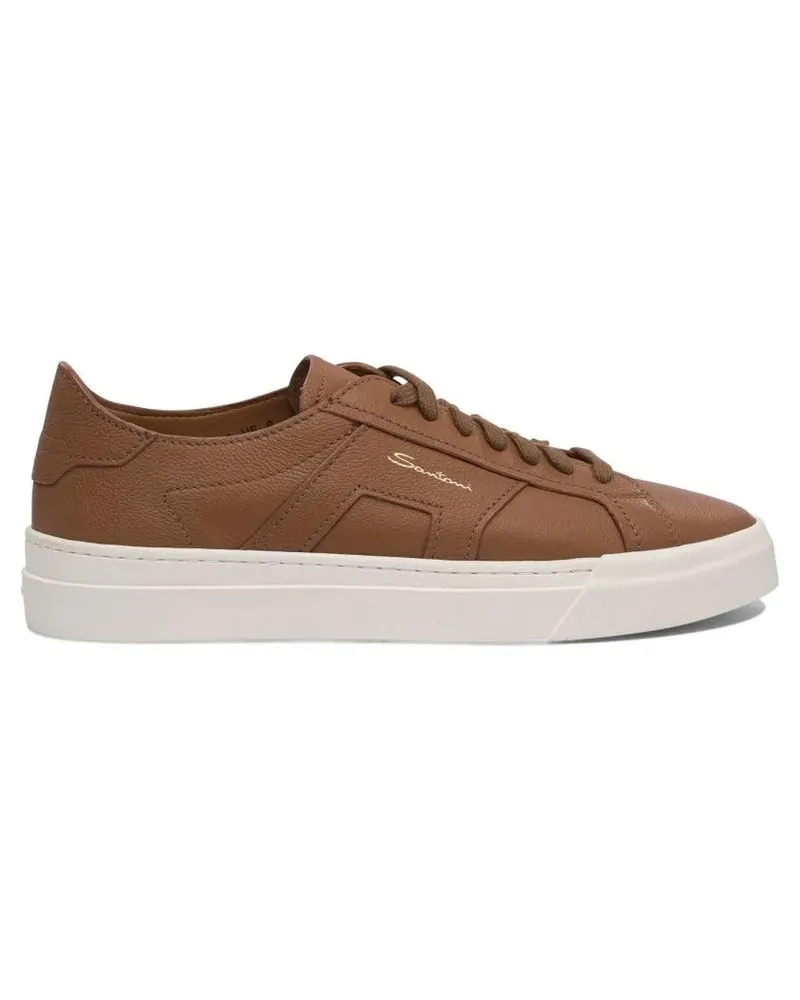 Santoni Low-Top Sneaker Brown Calf Leather Slip-On Sneakers braun Braun
