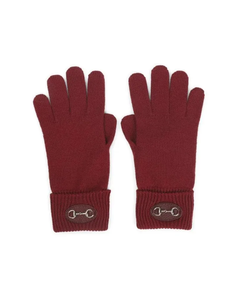 Gucci Handschuhe Knitted Wool Gloves With Ribbed Cuffs And Horsebit rot Rot