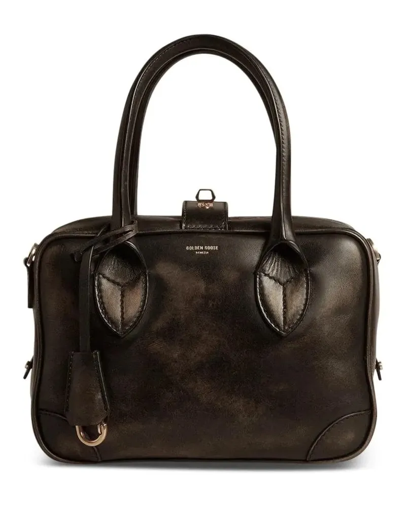 Golden Goose Hobo Bags Structured Distressed Bull Leather Handbag schwarz Schwarz