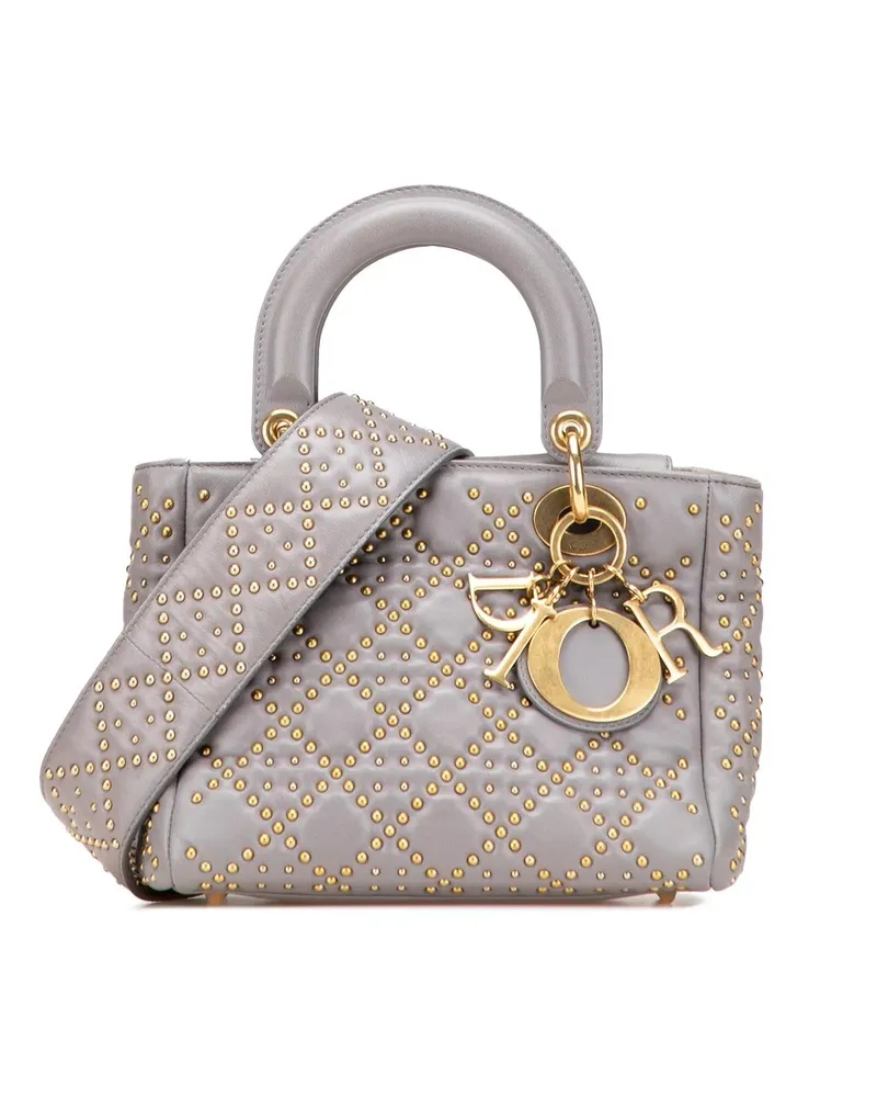 Dior Hobo Bags Small Lambskin Cannage Studded Supple Lady Dior grau Grau
