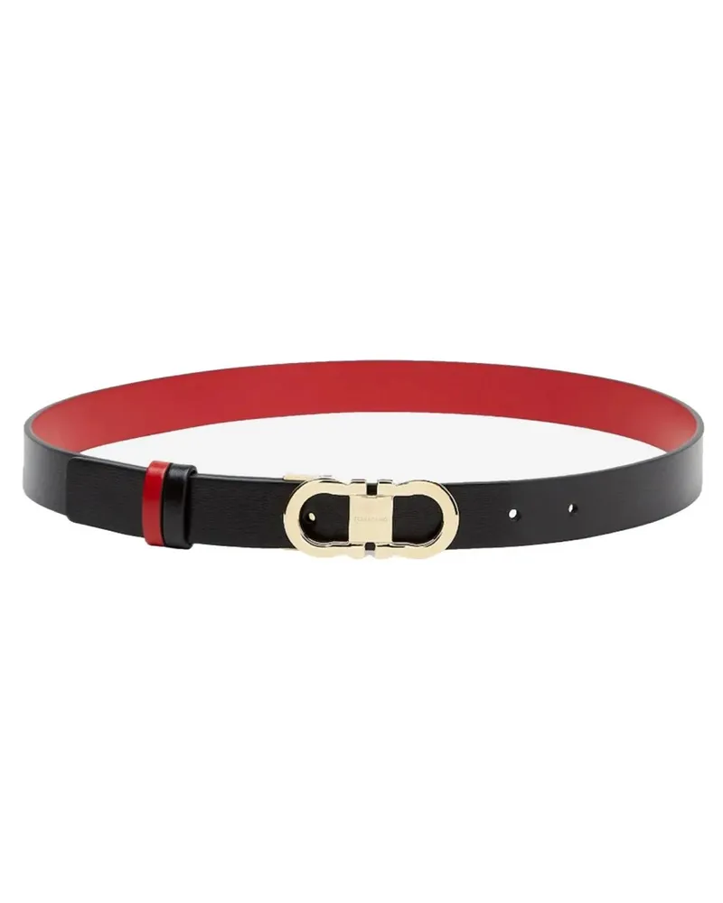Ferragamo Gürtel Reversible Leather Belt With Gold-Tone Double Ganc schwarz Schwarz