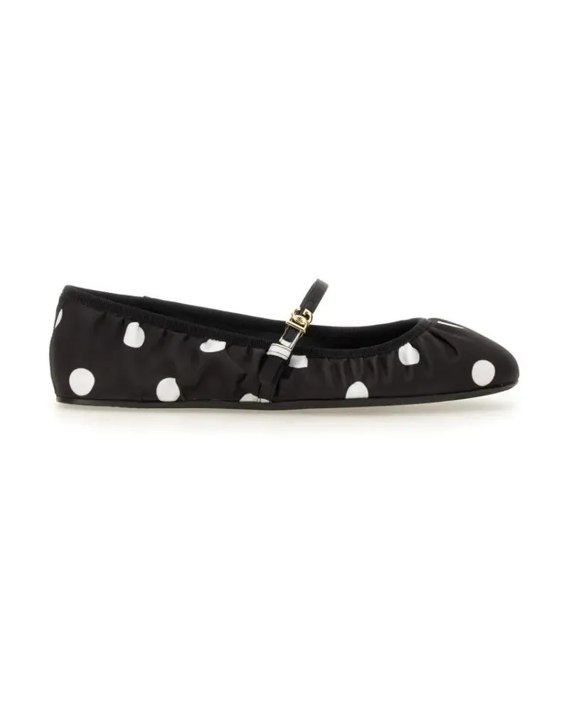Dolce & Gabbana Printed Satin Ballerina schwarz Schwarz