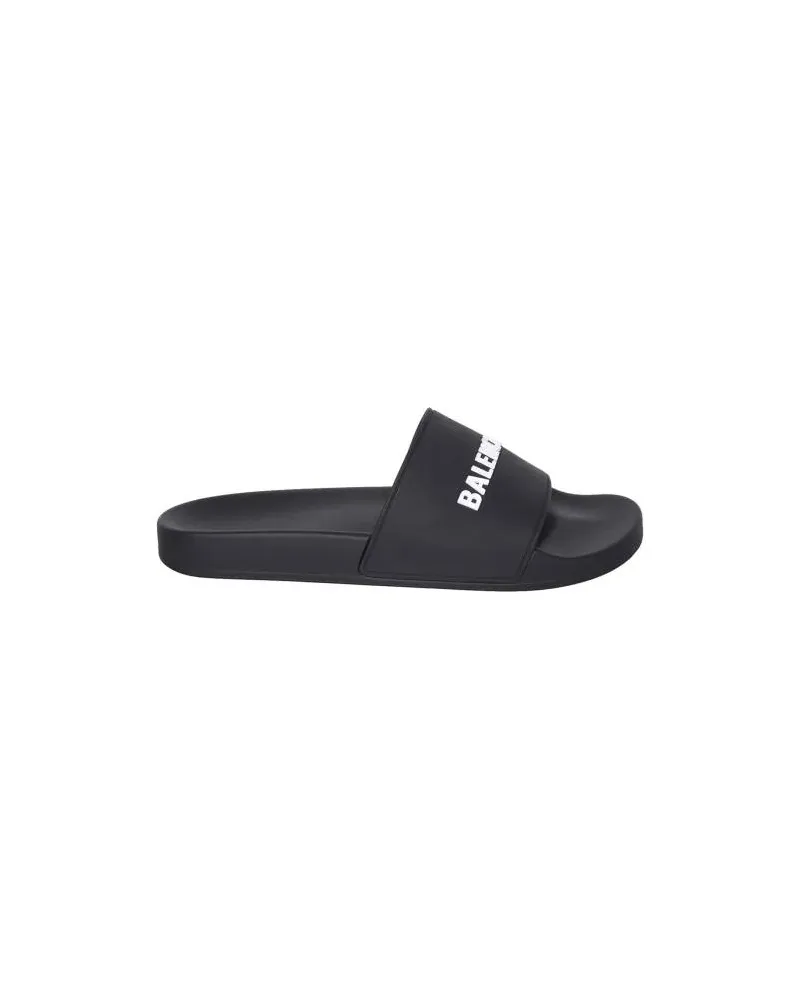 Balenciaga Sneakers Black Logo Print Slides Schwarz