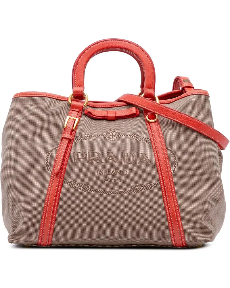 Prada Hobo Bags Canvas Canapa Logo Bow Satchel braun Braun