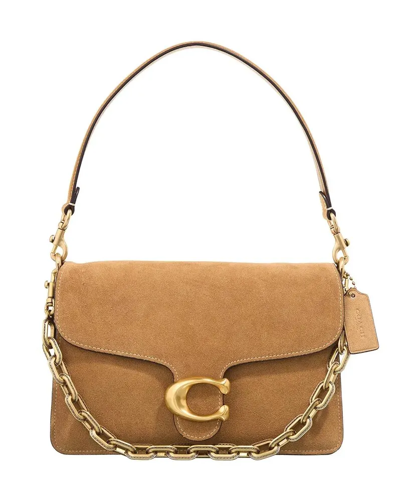 Coach Hobo Bags Suede Chain Tabby;Brass/Sand beige Beige