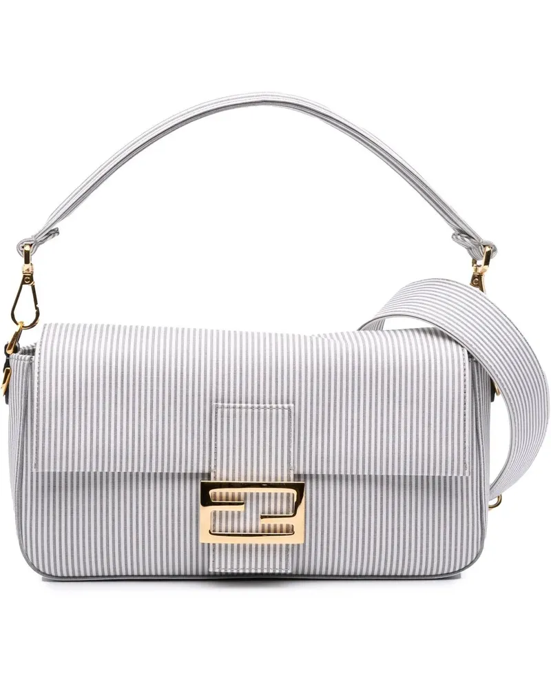 Fendi Hobo Bags Medium Striped Canvas Baguette Satchel weiß Weiß