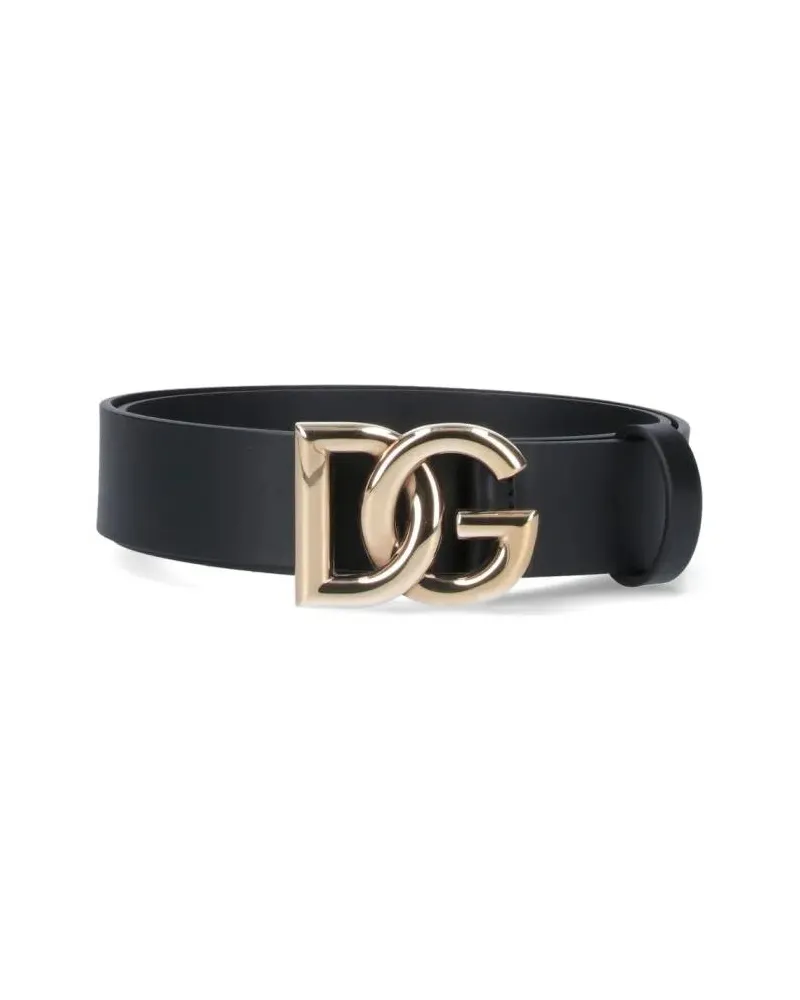 Dolce & Gabbana Gürtel Black Belt With Gold-Tone Logo Buckle schwarz Schwarz