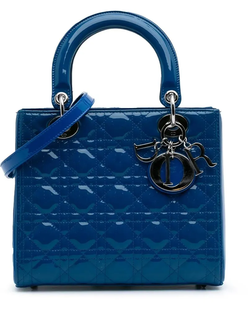 Dior Hobo Bags 2014 Medium Patent Cannage Lady Dior blau Blau