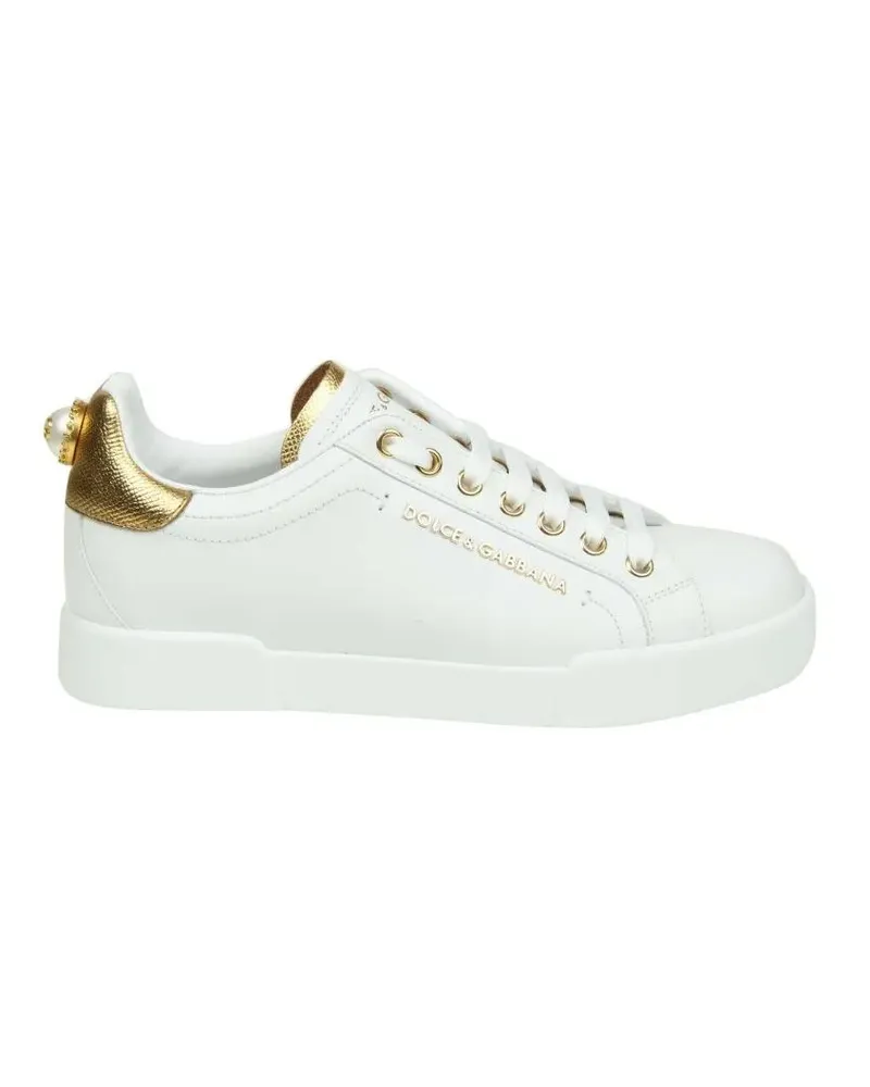 Dolce & Gabbana Low-Top Sneaker Portofino Sneakers In White Leather With Logoed Pe weiß Weiß