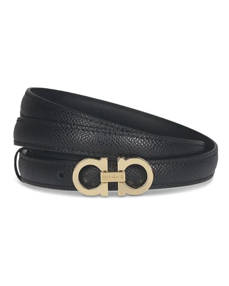 Ferragamo Gürtel Textured Calf Leather Belt With Gold-Tone Buckle schwarz Schwarz