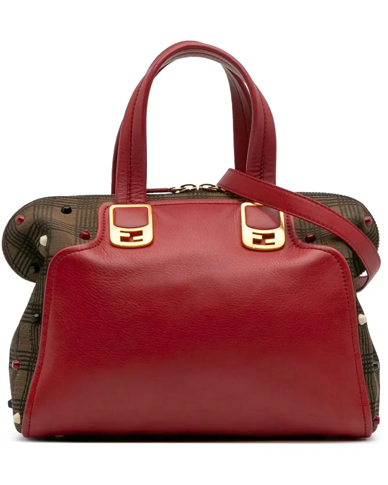 Fendi Hobo Bags Leather and Studded Canvas Colorblock Chameleon Sa rot Rot