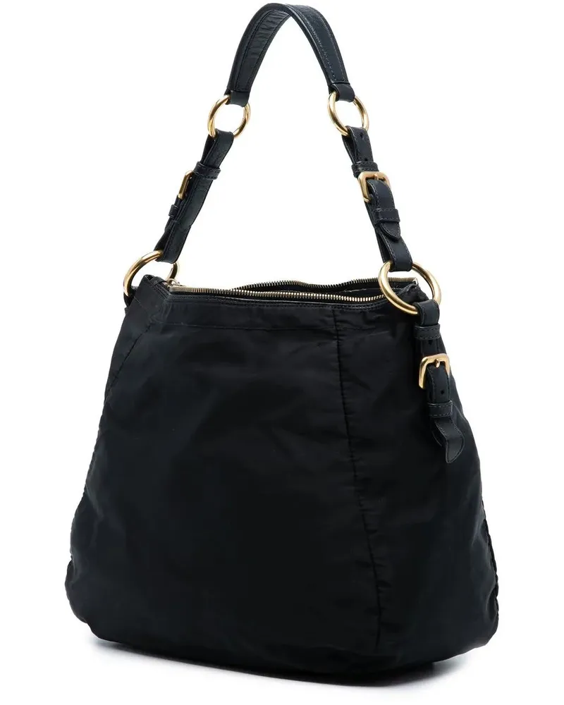 Prada Hobo Bags Tessuto Logo Shoulder Bag schwarz Schwarz