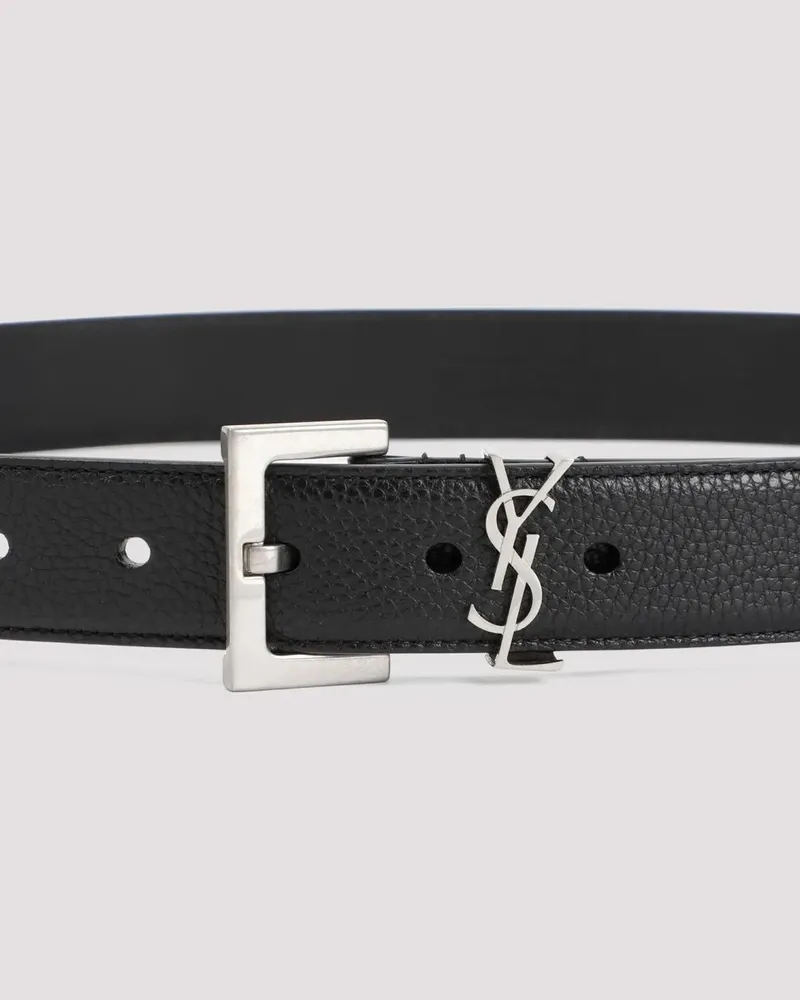 Saint Laurent Gürtel Black Grained Calf Leather Belt schwarz Schwarz