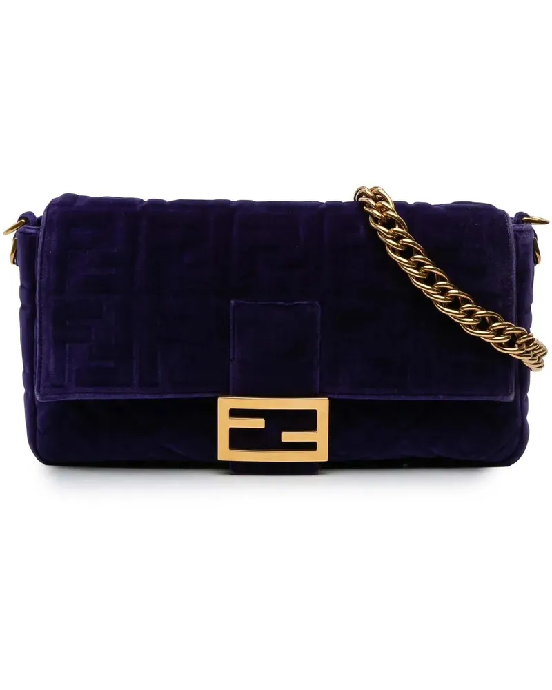 Fendi Hobo Bags Large Zucca Embossed Velvet Baguette Satchel orange Orange