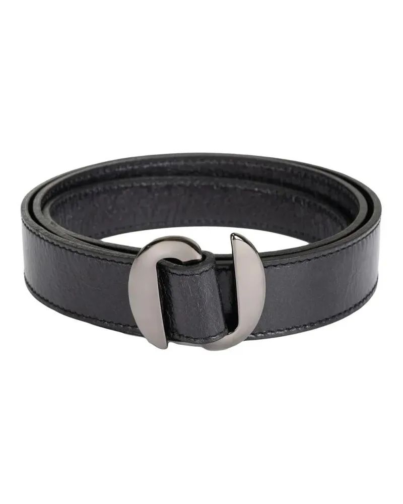 Orciani Gürtel Smooth Leather Belt With Sculptural Metal Buckle schwarz Schwarz